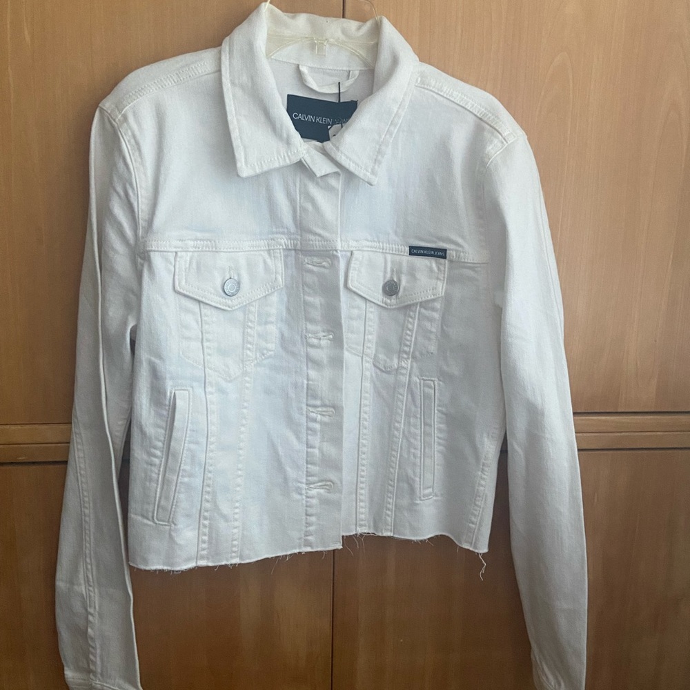 Calvin Klein white jean jacket NWT